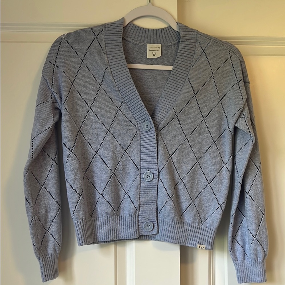 Girls Abercrombie Light Blue Diamond Knit Cardigan